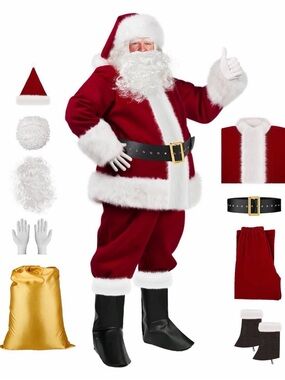 Classic Red Santa Costume with White Trim, no gold bag included